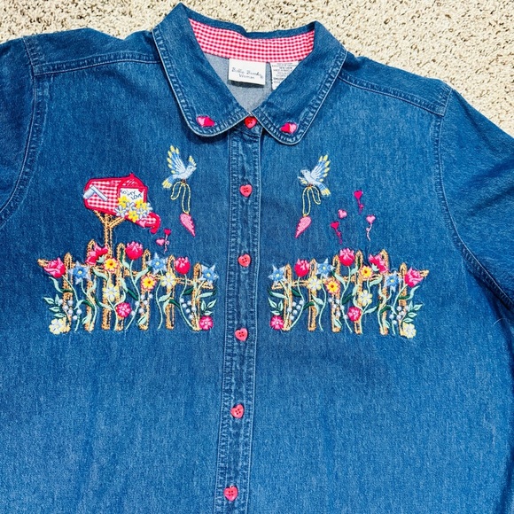 Bobbie Brooks Vintage Floral Heart Valentines Day Denim Y2K Short Sleeve Top - Picture 2 of 8